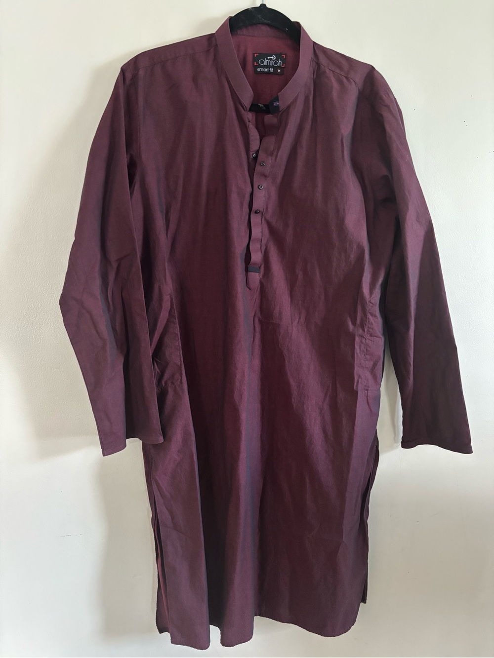 Junaid jamshed almirah men's Band-Collar Kurta in Deep Maroon smart fit. Medium